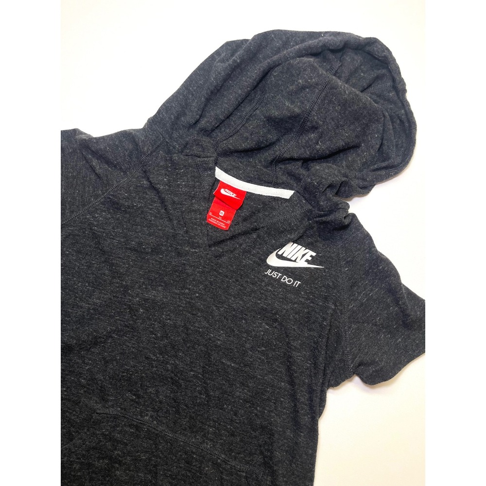 Nike Sportswear Hooded Dress Womens Large Gray Short Sleeve Logo 859987-010 0423